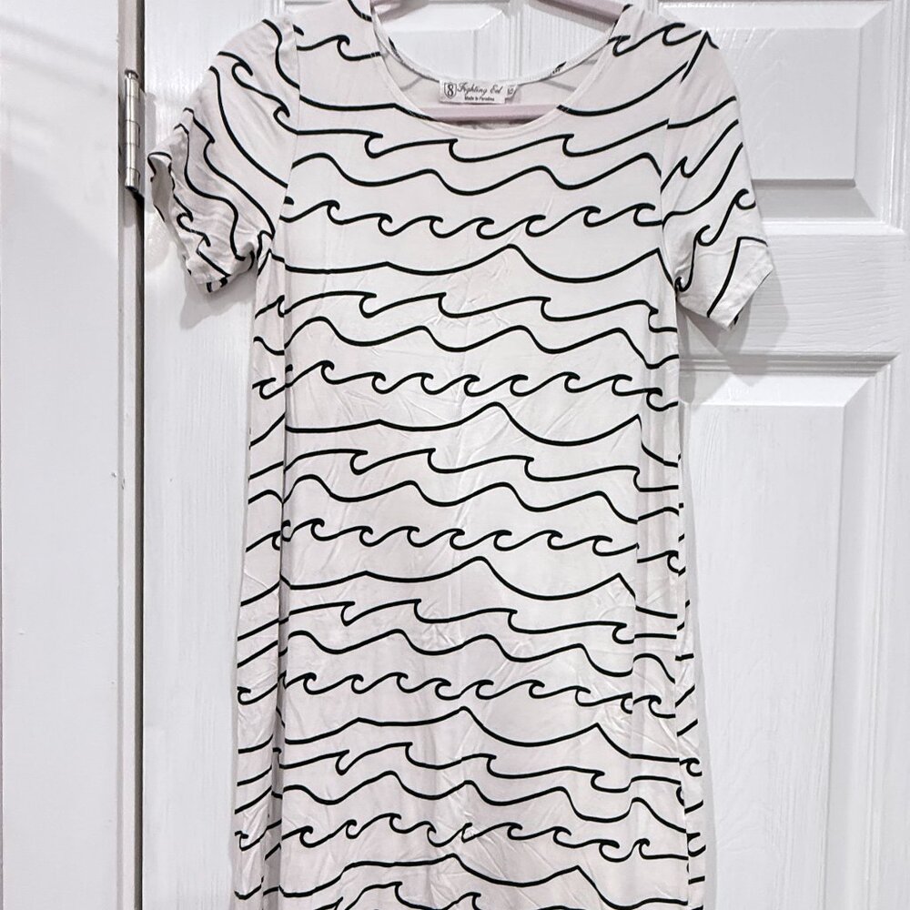 Fighting Eel white waves midi dress sz XS